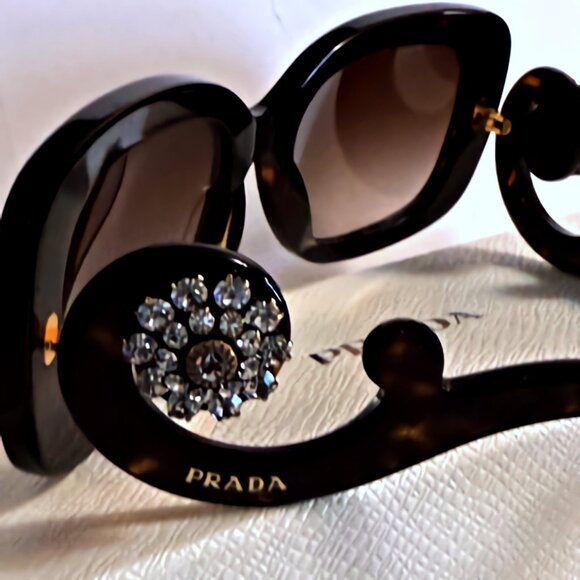 PRADA Baroque Tortoise Sunglasses w/Swarovski Crystal Temples #SPR270 - Picture 8 of 16